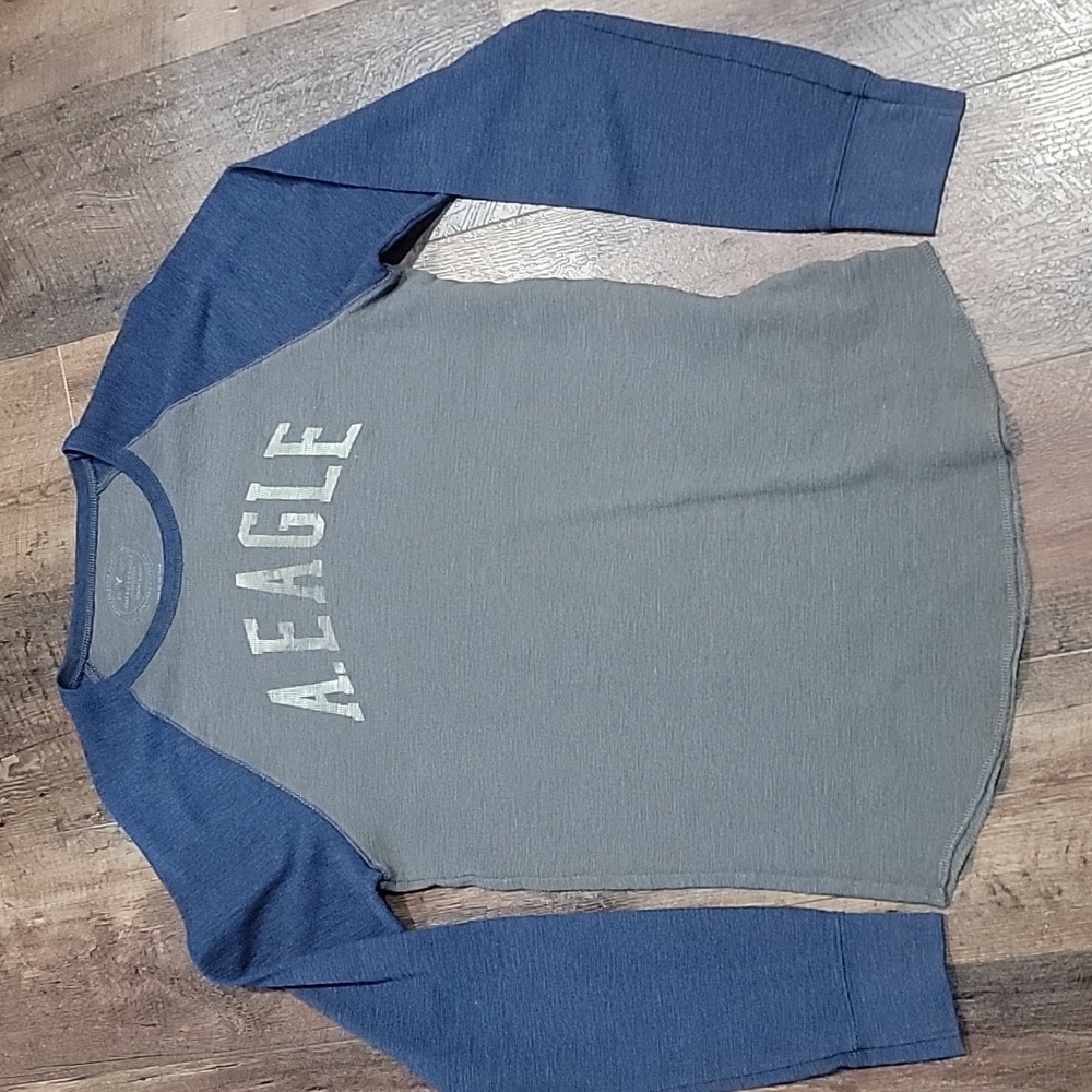 American Eagle Thermal Shirt Gray Blue Men's Size Medium